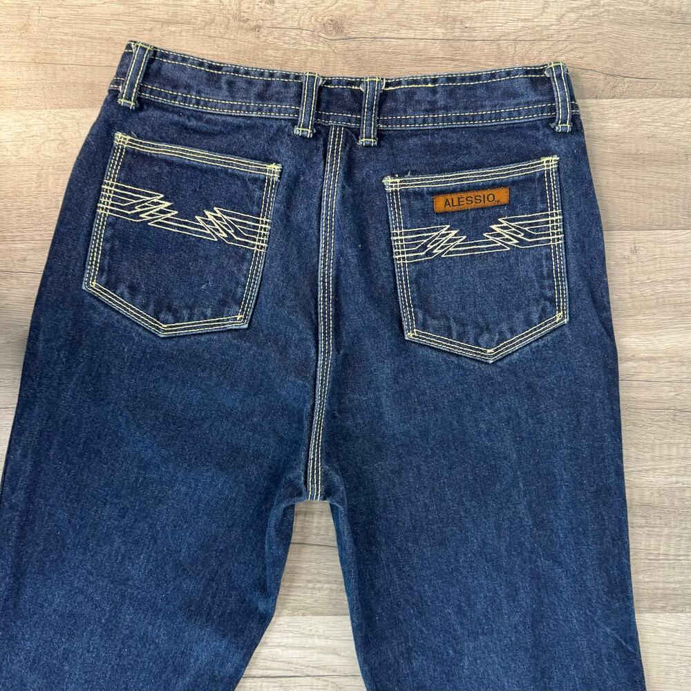 29X34.5 Vintage 80s 90s Alessio Jeans Flare Long Western Dark Wash - Picture 2 of 8